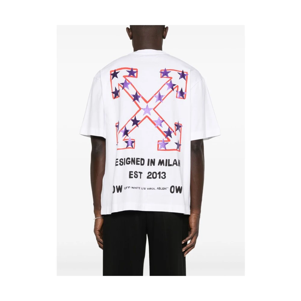 Off White Wit Logo Print Crew Neck T-shirt White Heren