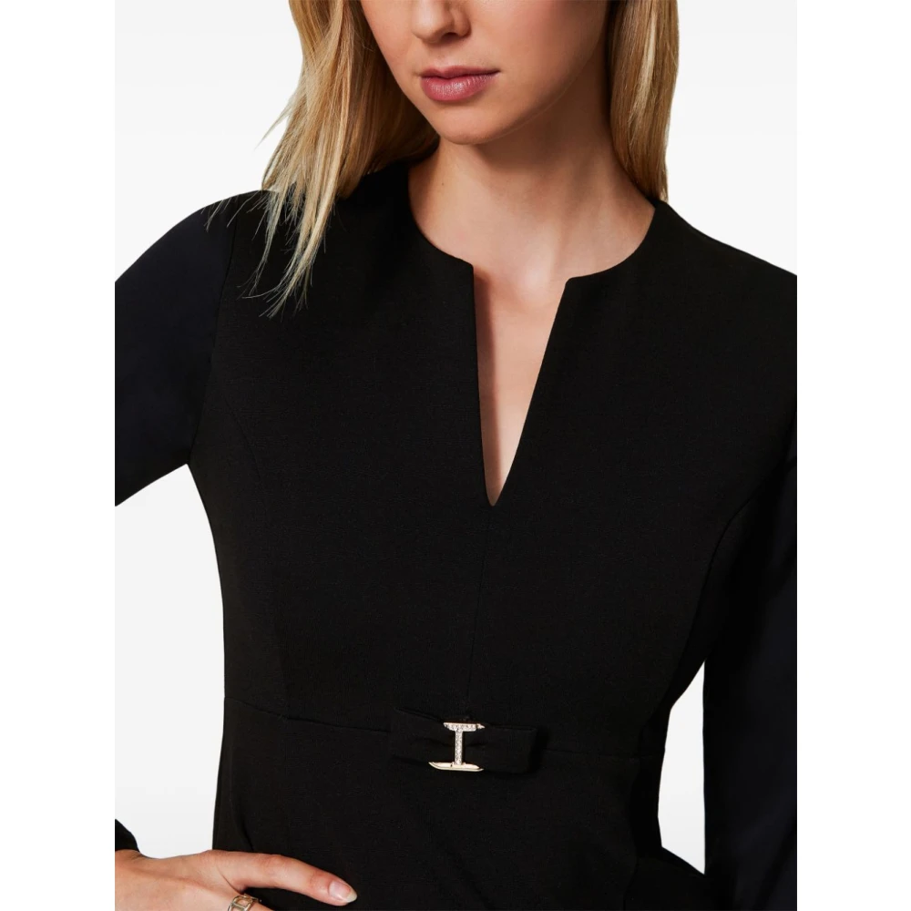 Twinset Zwarte V-hals Jurk met Lange Mouwen Black Dames