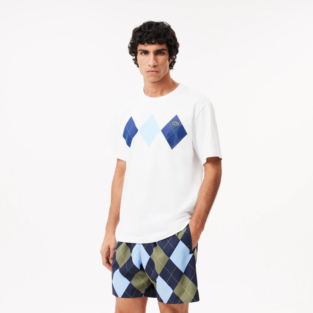 Lacoste Elegante Sportieve Jersey Tee met Diamantpatroon White Heren
