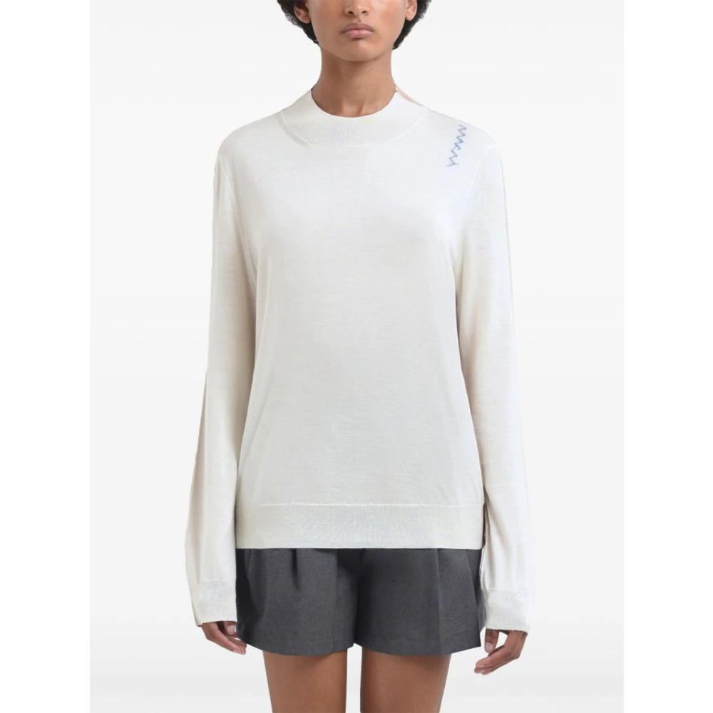 Marni Beige Trui met Blauw Logo White Dames