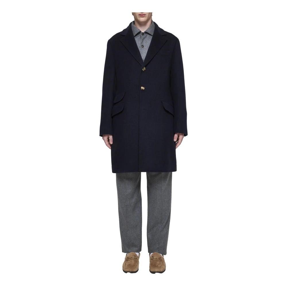BRUNELLO CUCINELLI Navy Blue Cashmere Coat Blue Heren