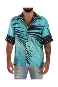 Blue Polka Dot Silk Short Sleeves Shirt