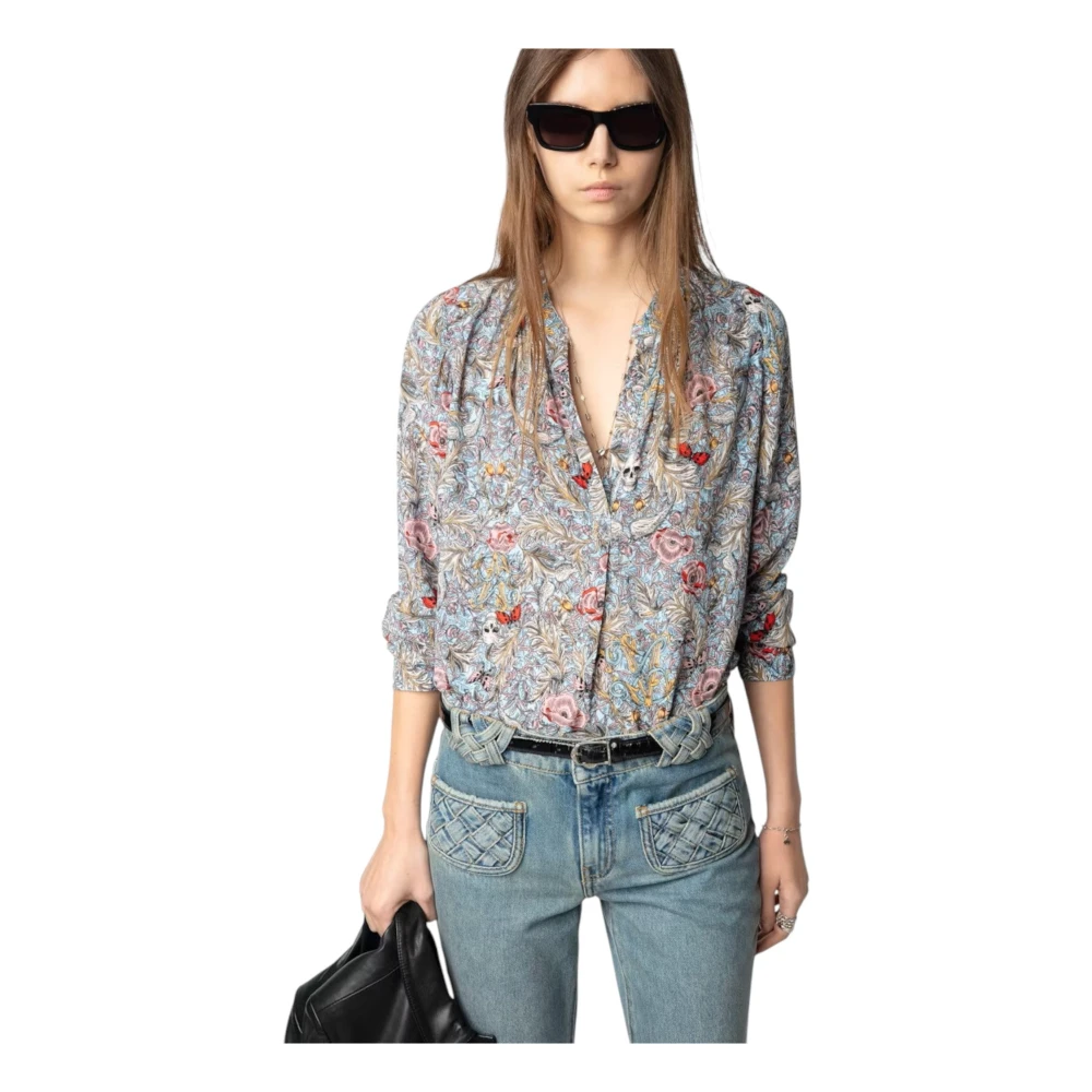 Zadig & Voltaire Blauwe Bloemenprint Viscose Blouse Multicolor Dames