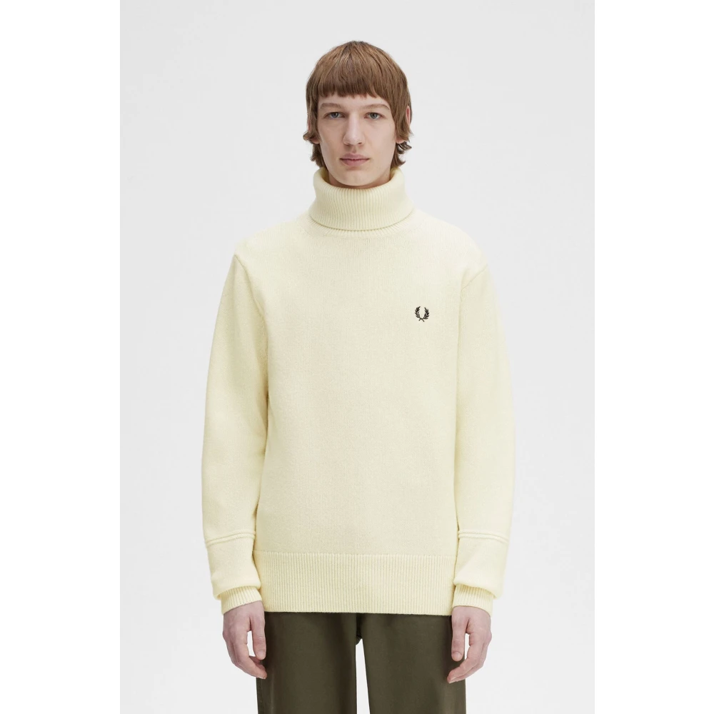 Fred Perry Wollen Coltrui met Hoge Kraag en Mouwdetails Beige Heren