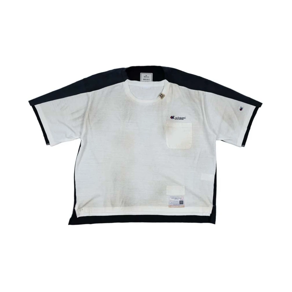 Mihara Yasuhiro Wit Katoenen Half-Mouw Geborduurd T-Shirt Black Heren
