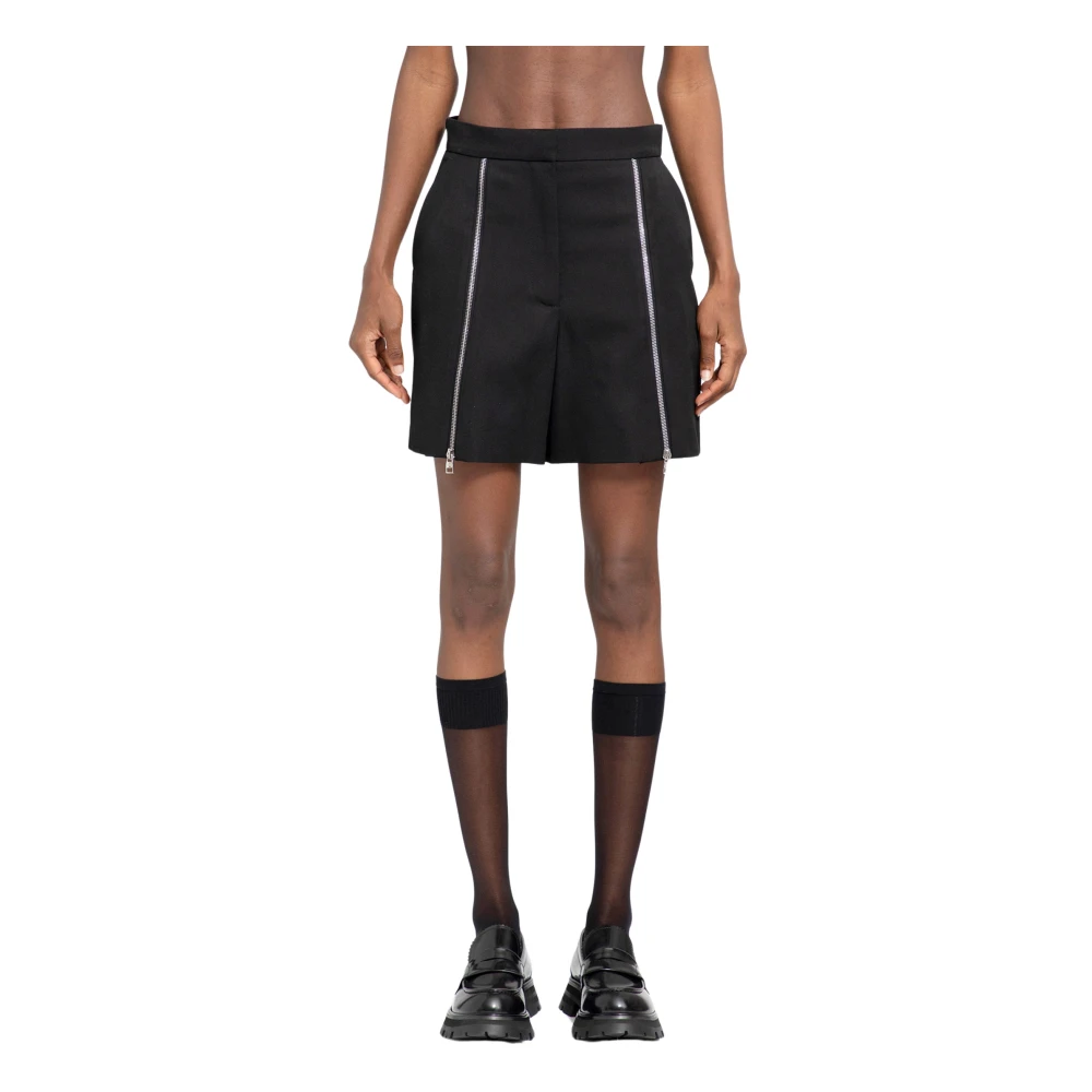 Alexander mcqueen Zwarte hoog getailleerde wollen shorts met ritssluiting Black Dames