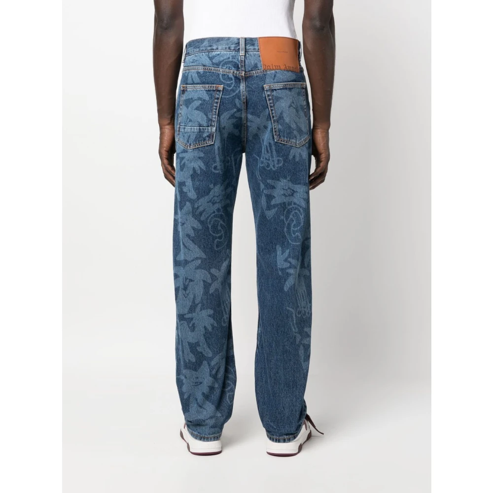 Palm Angels Allover Laser Denim Jeans Blue Heren
