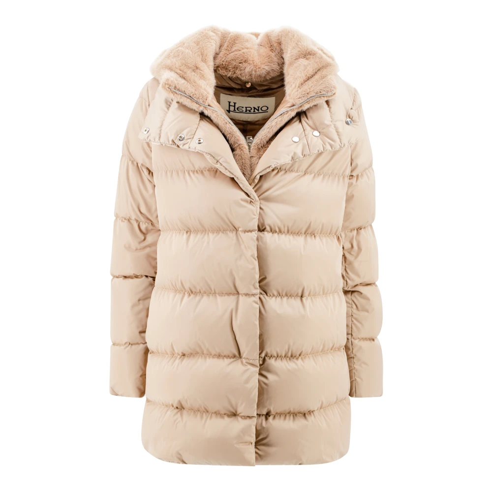 Herno Kameel Donsjas met Faux-Fur Details Brown Dames