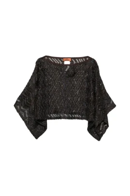 Zigzag Mesh Top med paljetter och vida ärmar