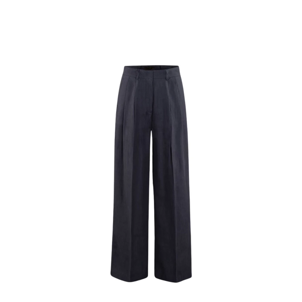 Moorer Women's Blue Wide Trousers, S, Wide Linen Trousers