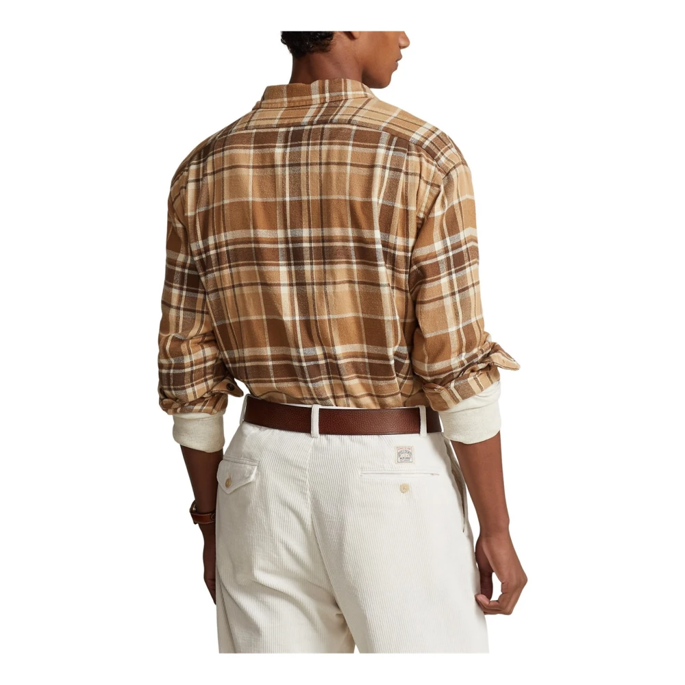 Ralph Lauren Geruite Geborstelde Katoenen Overhemd Brown Heren