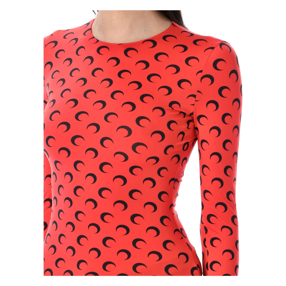 Marine Serre Maan Allover Crew Neck Top Red Dames