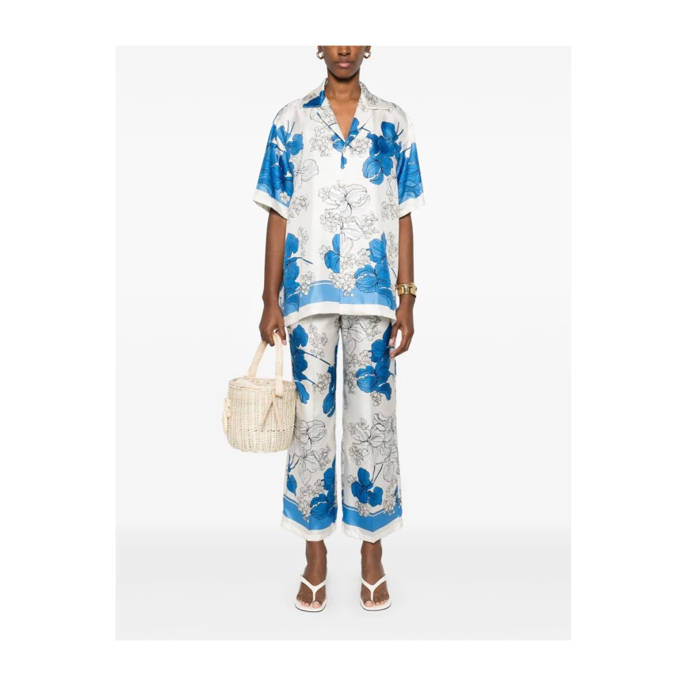 P.a.r.o.s.h. Bloemenprint korte mouw overhemd Blue Dames