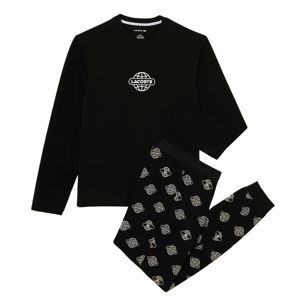 Lacoste Zwart & Wit Bedrukt Pyjamaset Zwart Heren