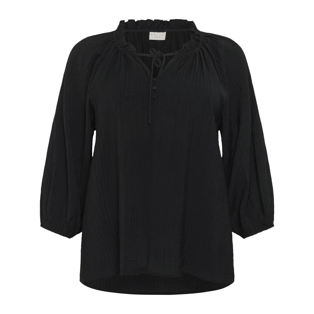 Kaffe Curve Zwart Diepe Blouse met Ruchedetail Black Dames