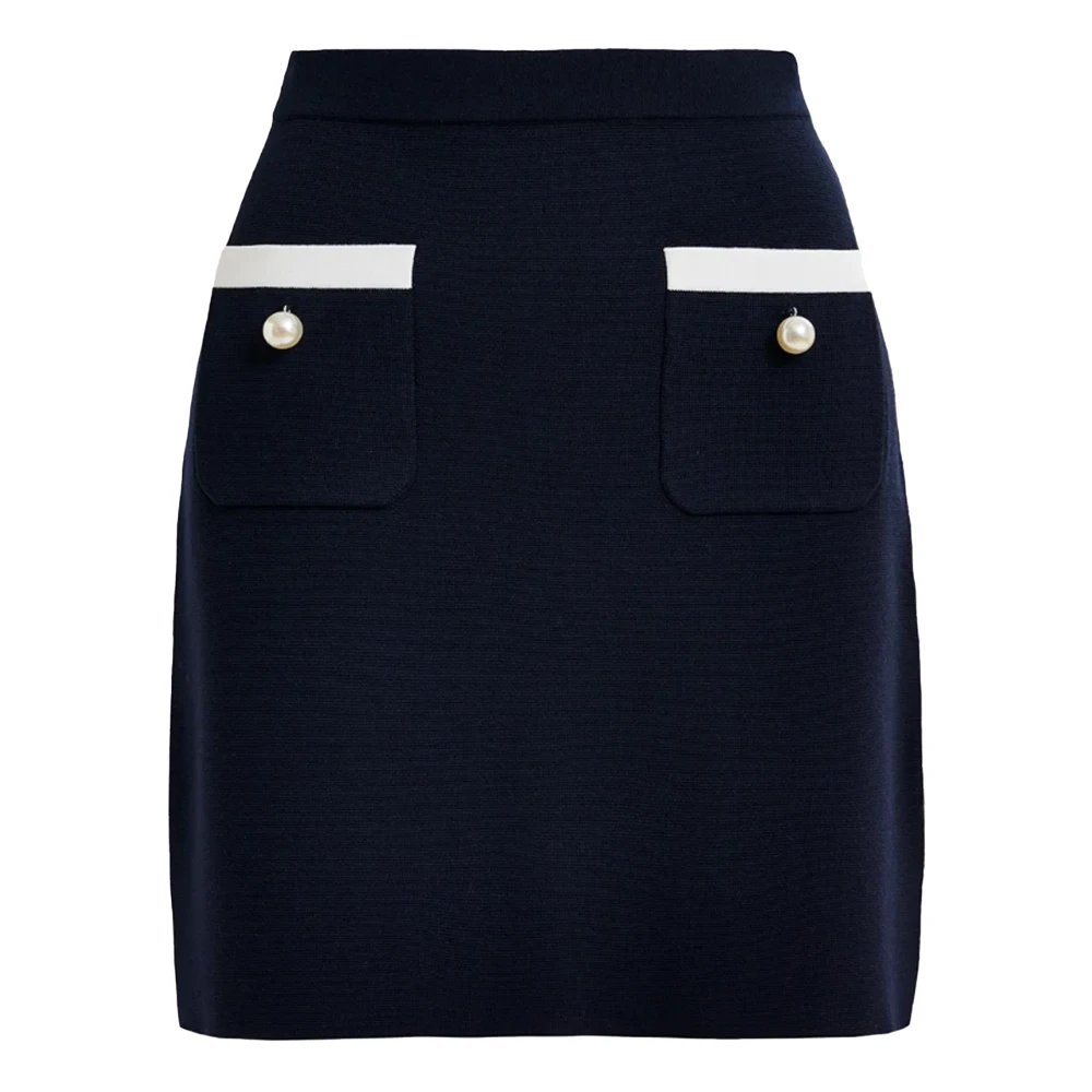 Essentiel Antwerp Donkerblauwe Trapezium Rok met Parelknopen Blue Dames