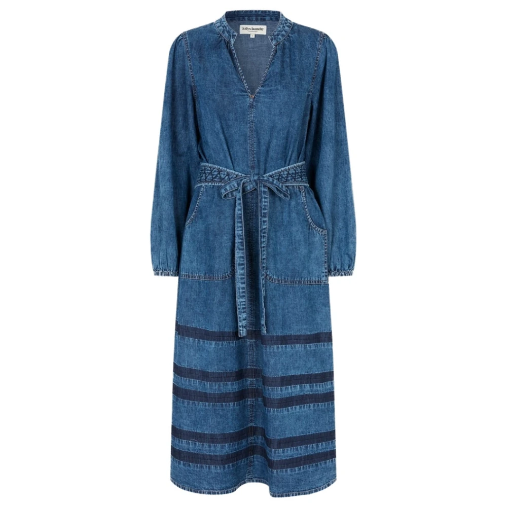 Lollys Laundry Paris Denim Cotton Dress, Long Sleeve V-Neck Dress in Blue, Size XS - Image 2
