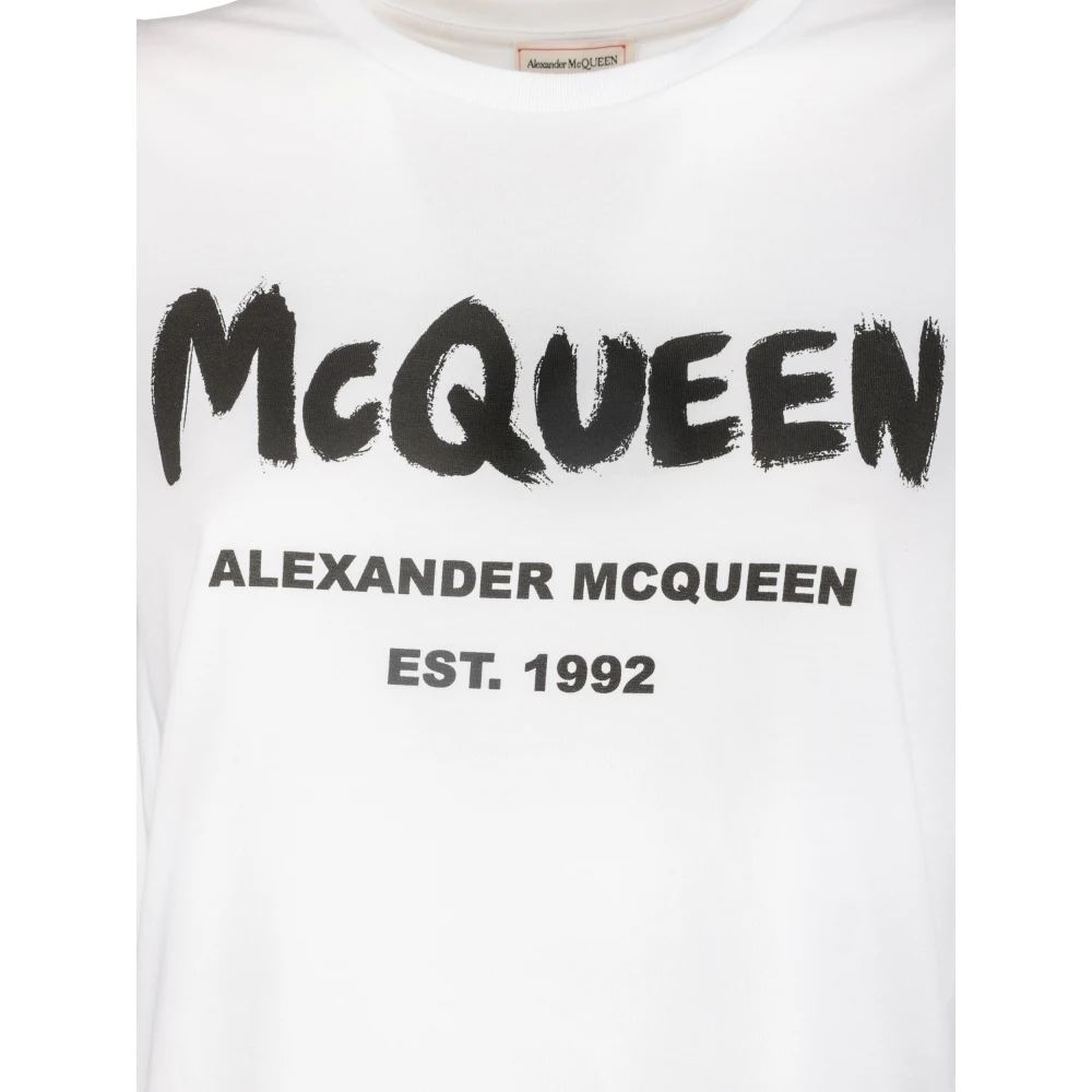 alexander mcqueen Logo Print Katoenen T-Shirt White Dames