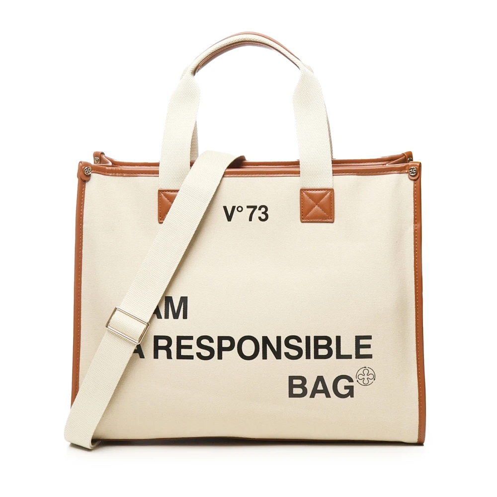 V73 Women's Beige Shopping Bags, One Size, Stylish Shoulder Bag With Zip Closure