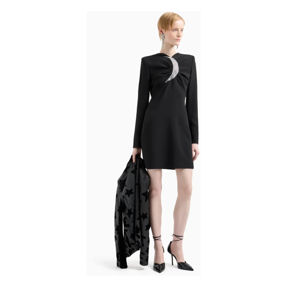 Emporio Armani Zwarte Mini Jurk met Maan Design Accent Black Dames