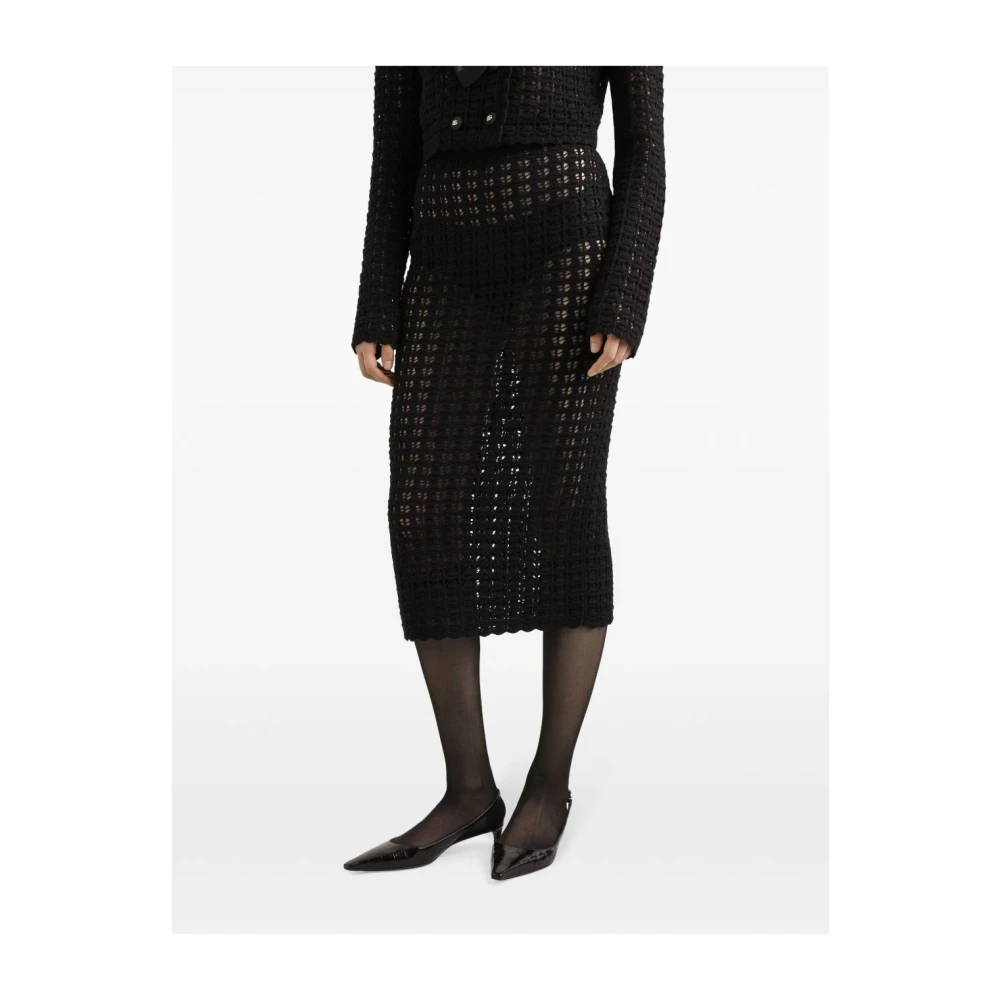 Dolce & Gabbana Zwarte Gebreide Hoge Taille Rok Black Dames