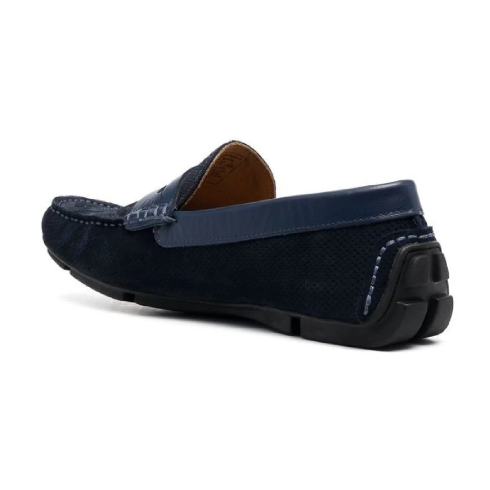 Emporio Armani Marineblauwe Suede Rij Mocassin met Adelaar Logo Blue Heren