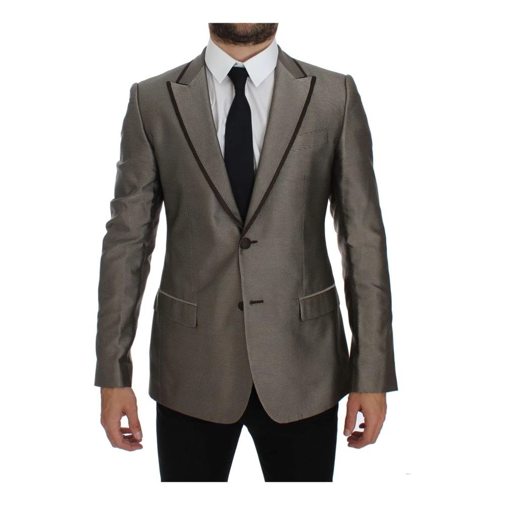 Dolce & Gabbana Men's Gray Brown Patterned Silk Blazer - Blazers - Xs - Jackets
