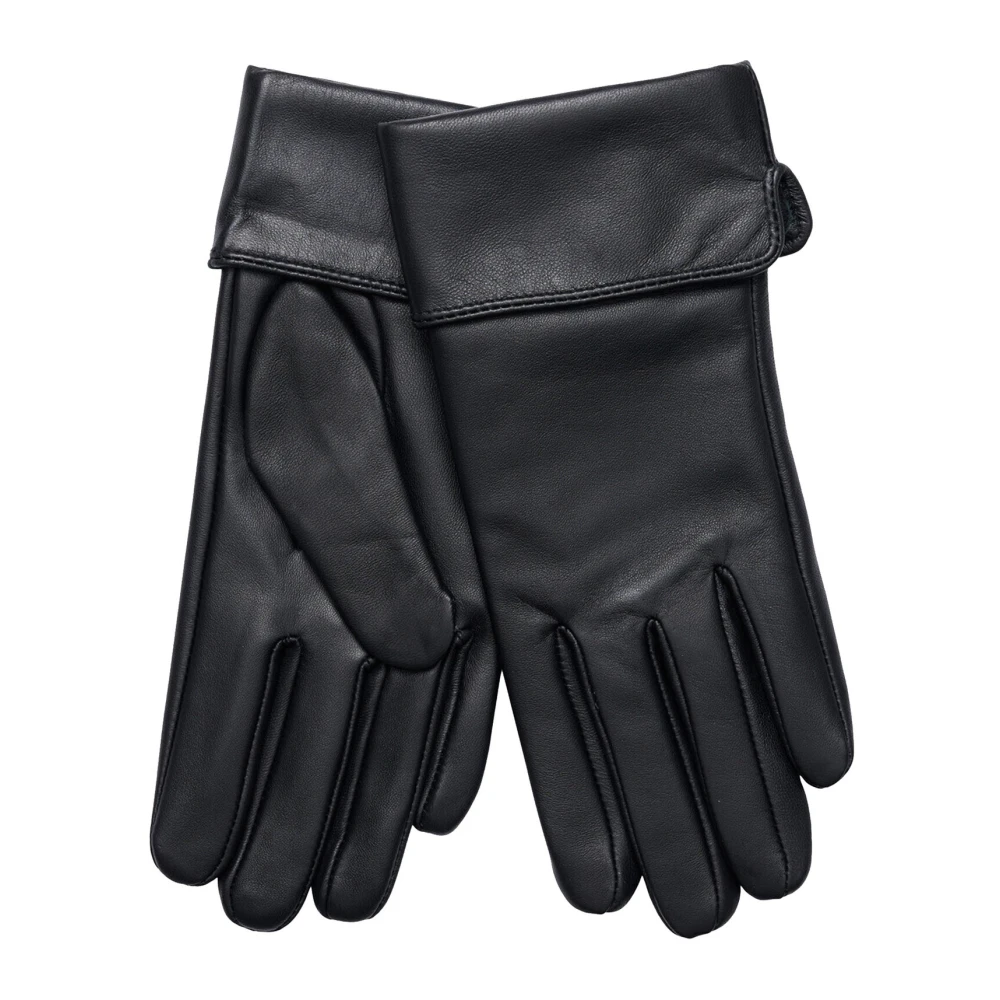 Btfcph Zwarte leren handschoenen met omgeslagen manchet Black Dames