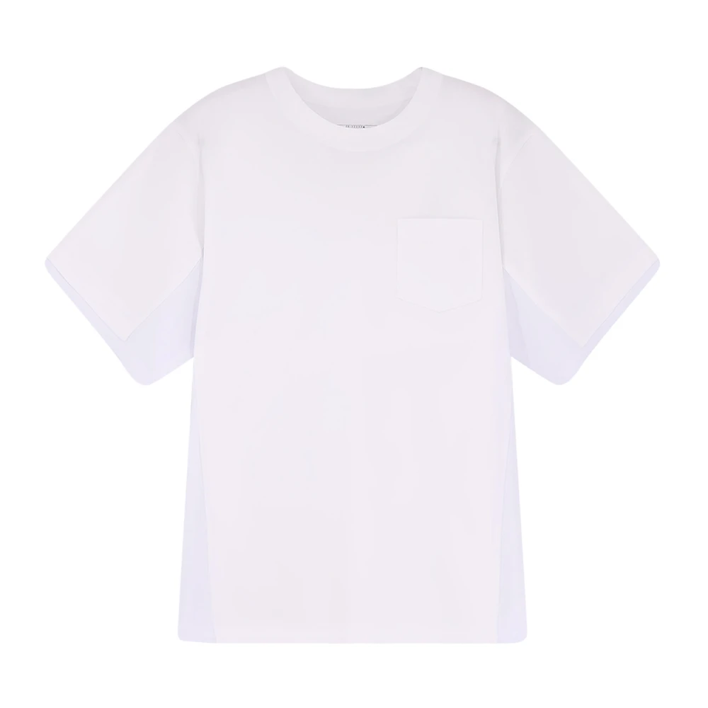 Sacai Men's White T-Shirts, L, Oversize Stitched Crew-Neck T-Shirt