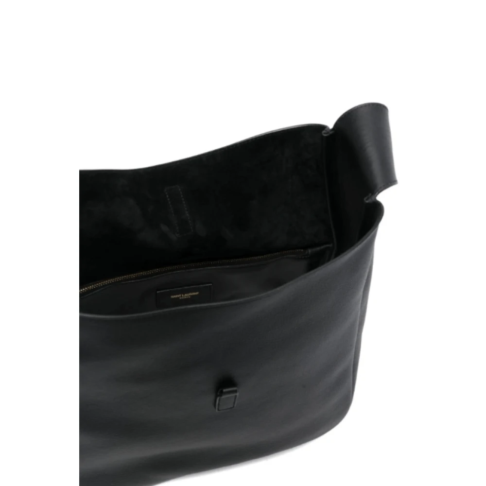 Saint Laurent Zwarte leren schoudertas met goudkleurig logo Black Dames