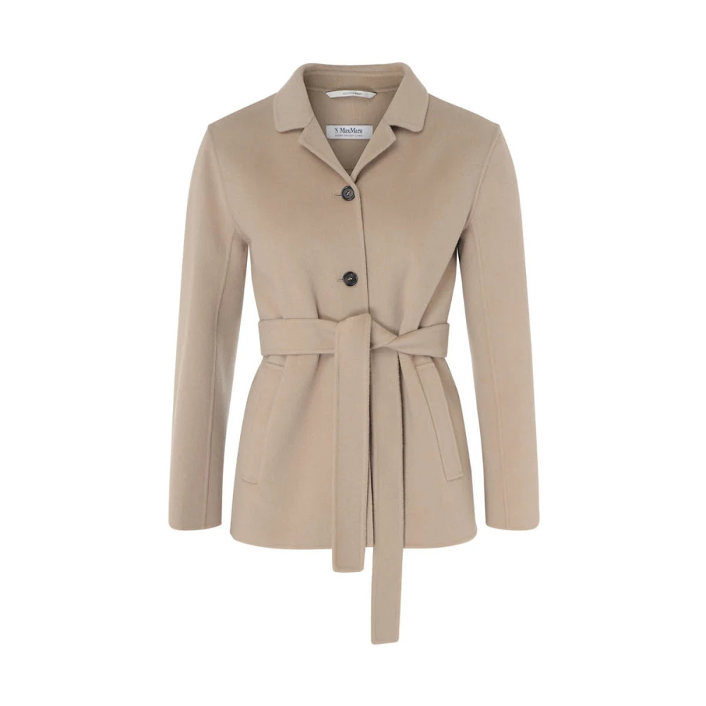 Max Mara Beige Wollen Jas met Riem Beige Dames