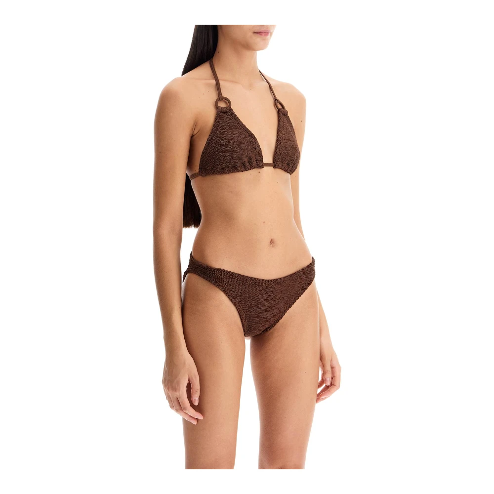 Hunza G Gerimpeld Driehoek Bikini Set met Ringen Brown Dames