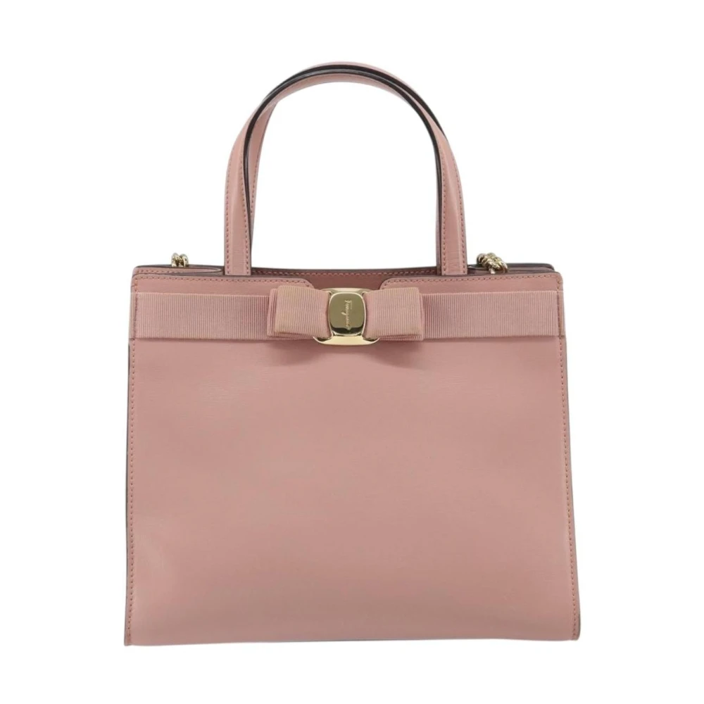 Salvatore Ferragamo Pre-Owned Women's Pink Vintage Handbags, One Size, Pre-Owned Vintage Leather Tote Bag With Vara Bow