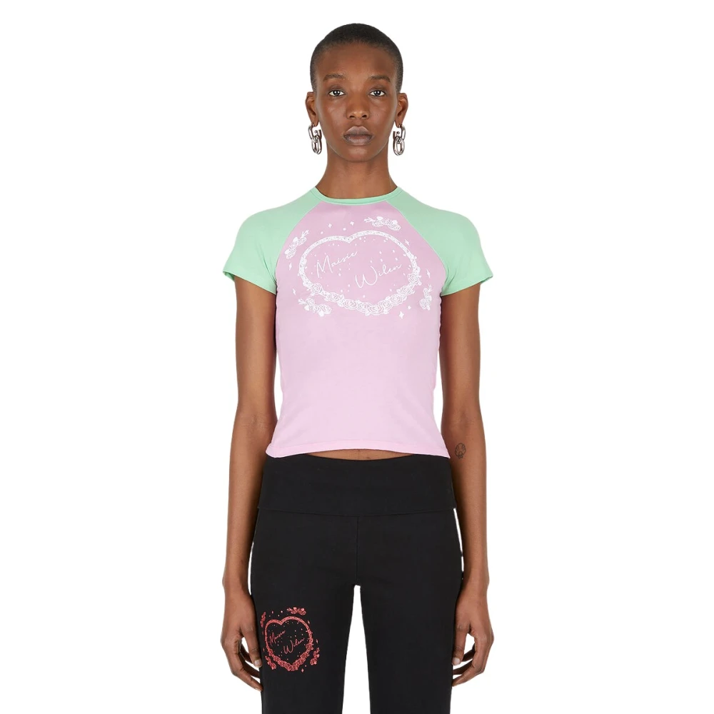 Maisie Wilen Tweekleurig T-shirt met logo print Pink Dames