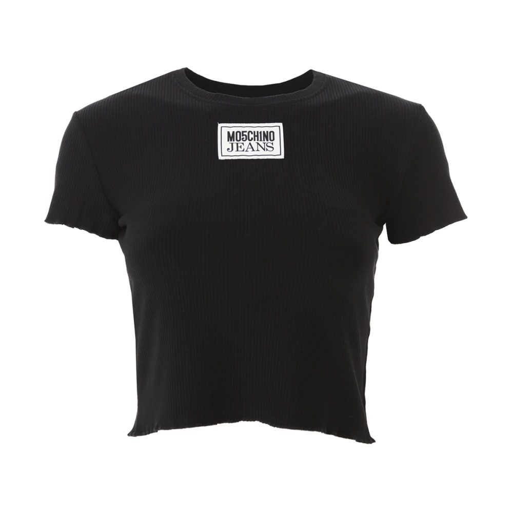 Moschino Logo Patch Cropped T-Shirt Black Dames