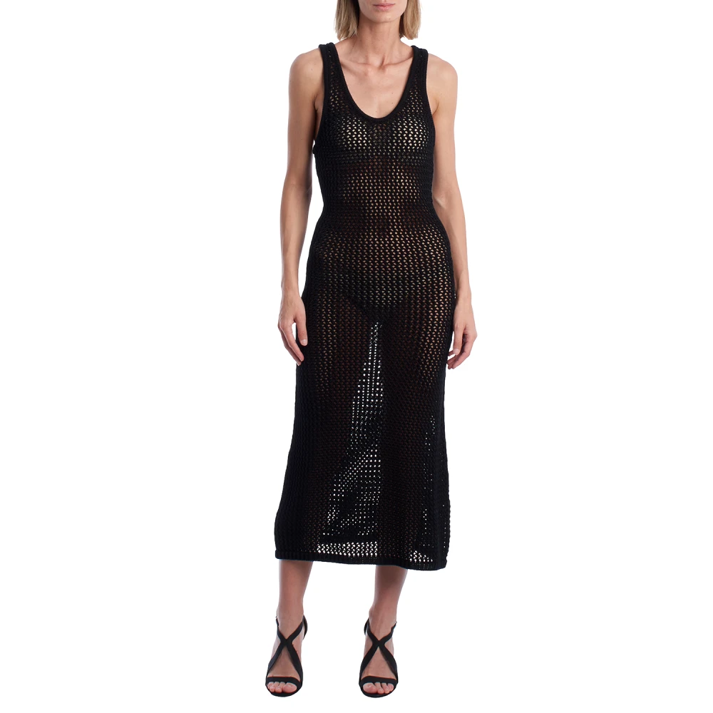 Zadig & Voltaire Women's Black Midi Dresses, Xs, Mesh Knit Sleeveless Dress