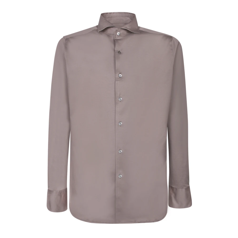 Canali Taupe Jersey Lange Mouw Shirt Beige Heren