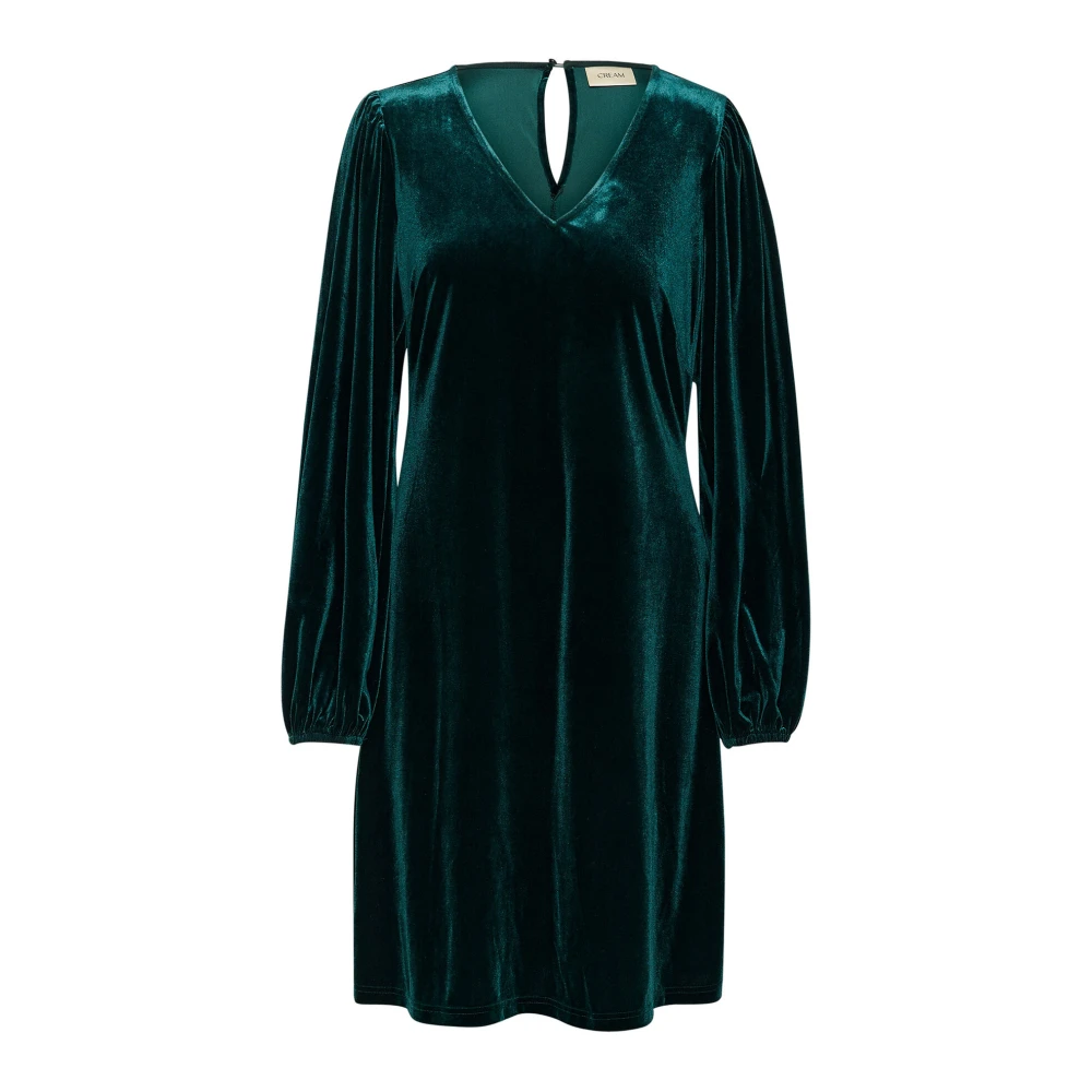 Cream Fluwelen jurk met V-hals silhouet Green Dames