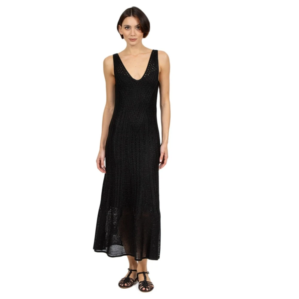 Erika Cavallini Zwarte Lange Jurk in Lurex Tricot Black Dames