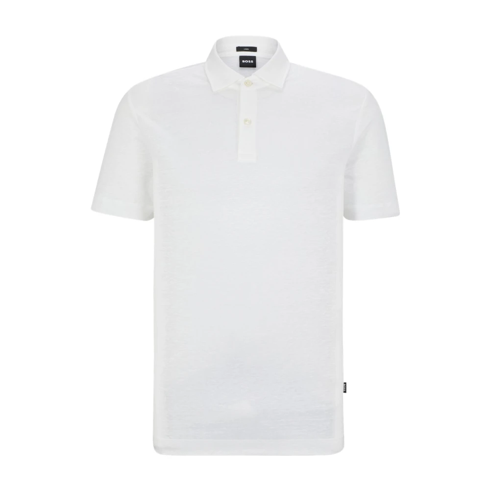 Hugo Boss Men's White Polo Shirts,, Linen Polo Shirt Medium