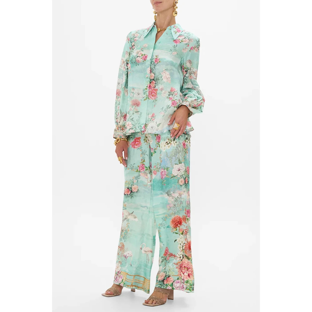 Camilla Zijden Loungebroek met Kristalversiering Blue Dames