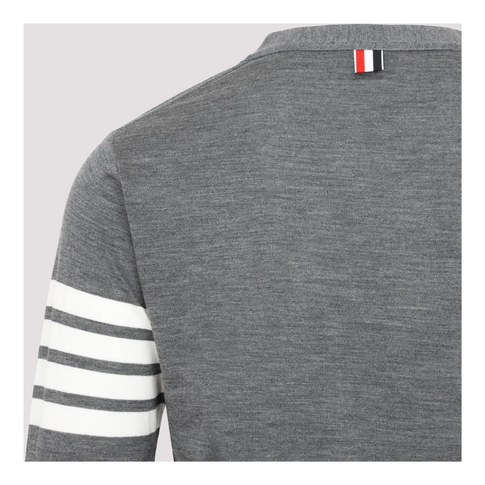 Thom Browne Grijze Wol V-hals Cardigan Sweater Gray Heren