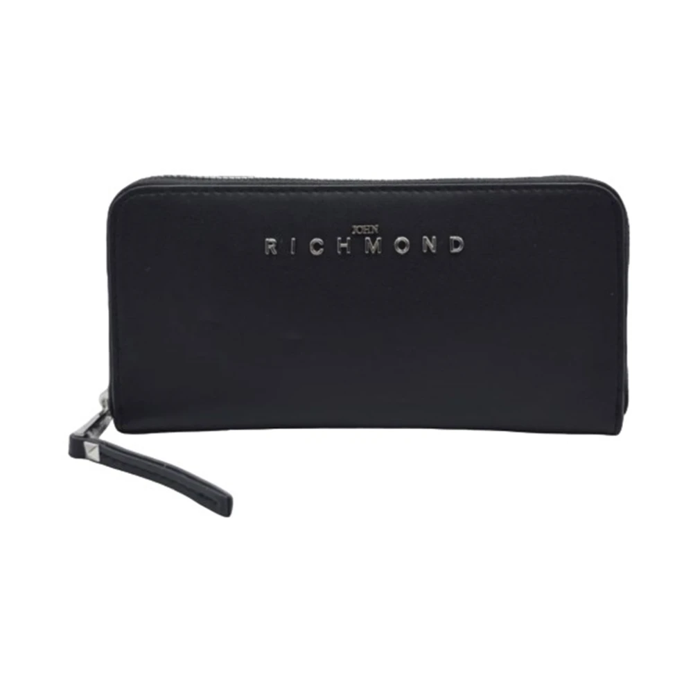 John Richmond Zilveren Logo Leren Portemonnee met Rits Black Dames