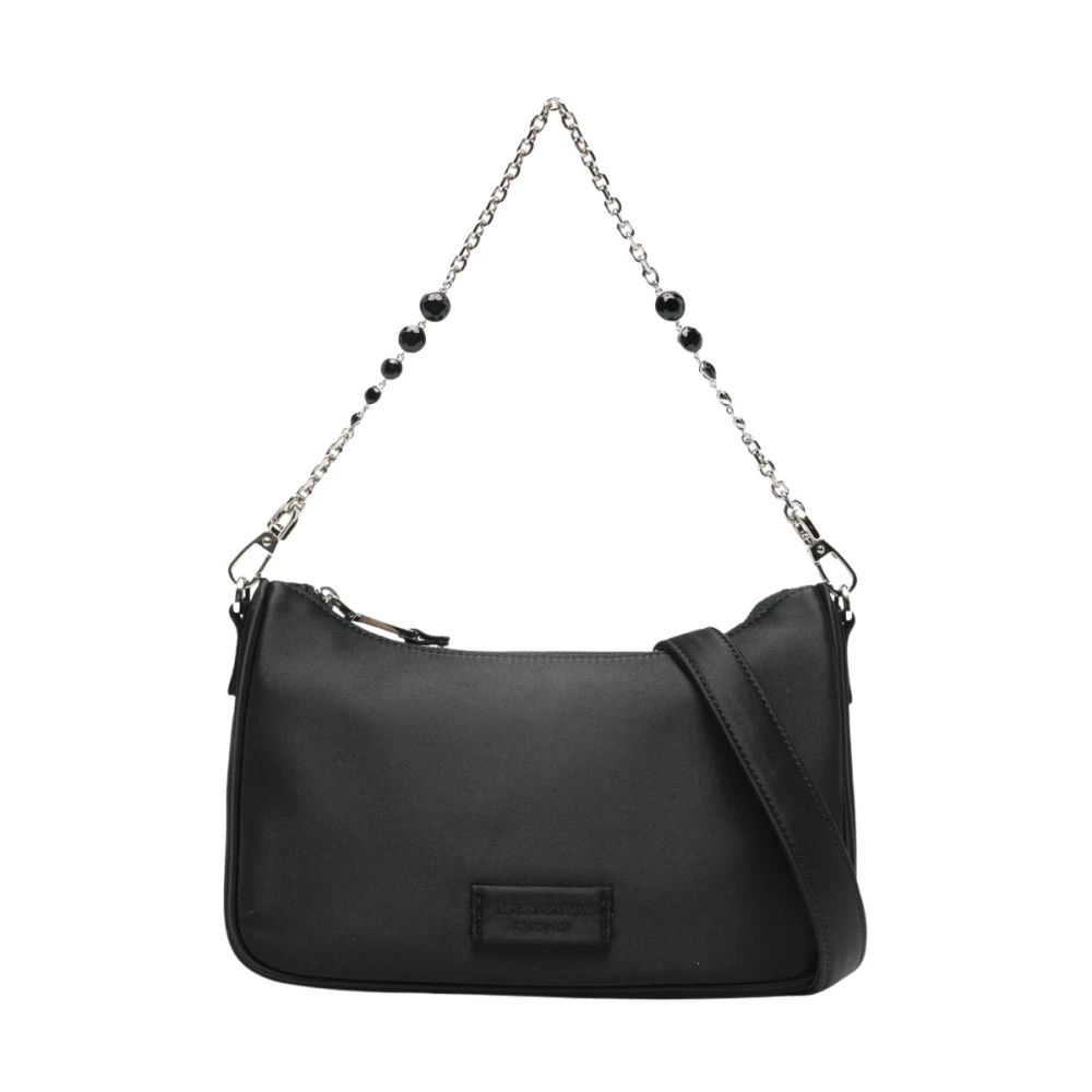 Emporio Armani Satin Shoulder Bag With Chain Strap - Female - Shoulder Bags - Black - One Size - Bags
