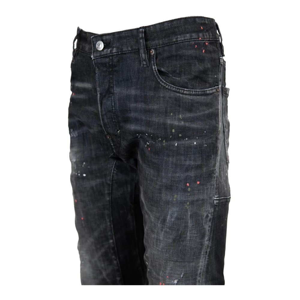 Dsquared2 Herenknoop Jeans met Leren Patch Black Heren