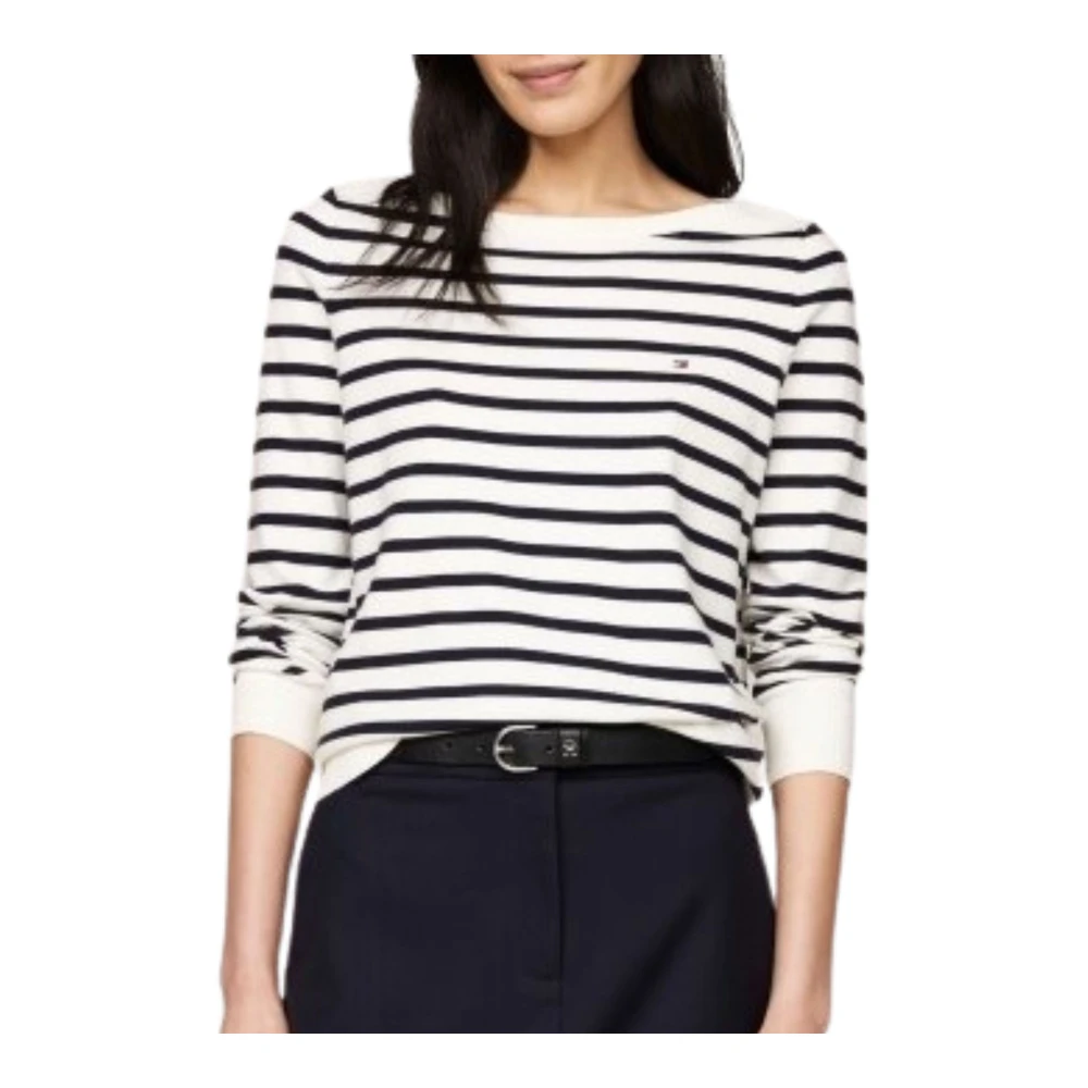 Tommy Hilfiger Bootnektrui in jersey steek White Dames
