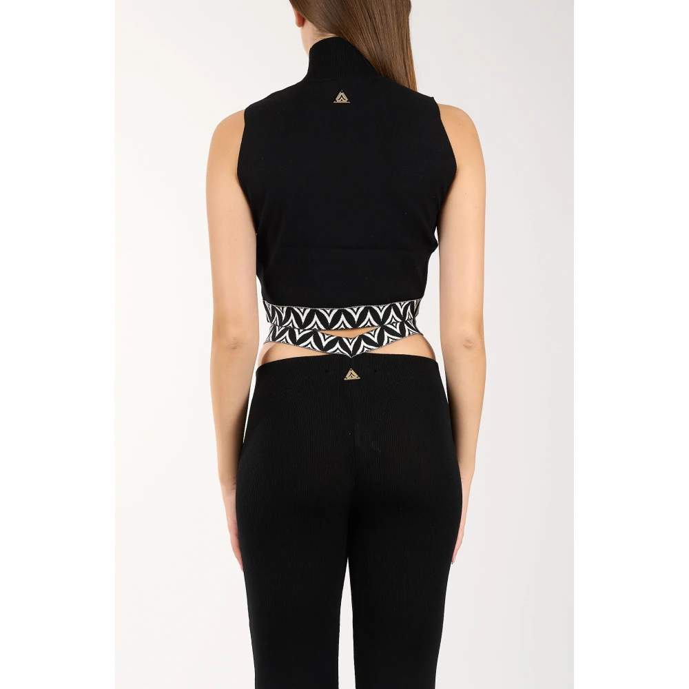Akep Mouwloze Viscose Crop Top Jacquard Black Dames