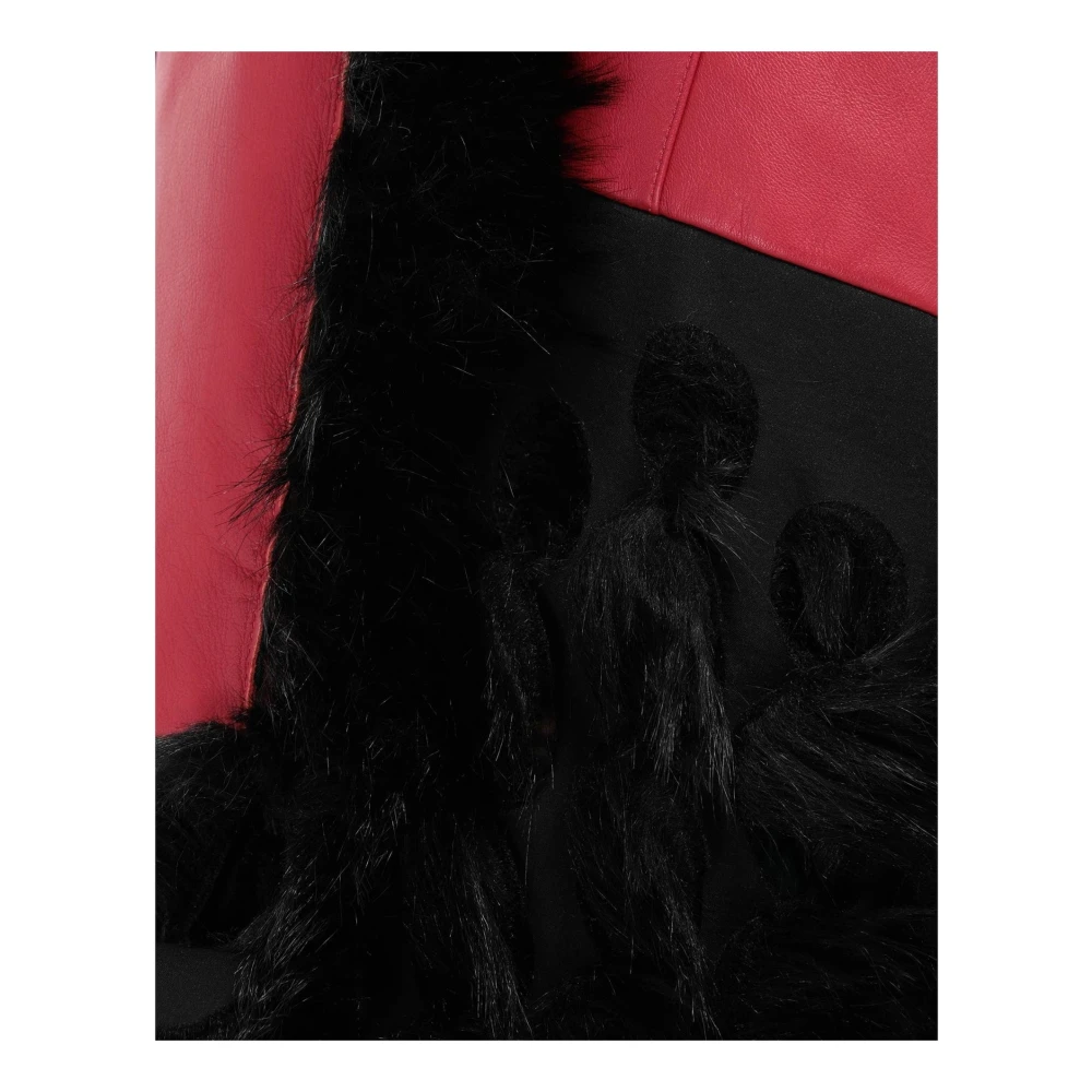 Maison Margiela Leren Cape Jas met Nepbontafwerking Red Dames