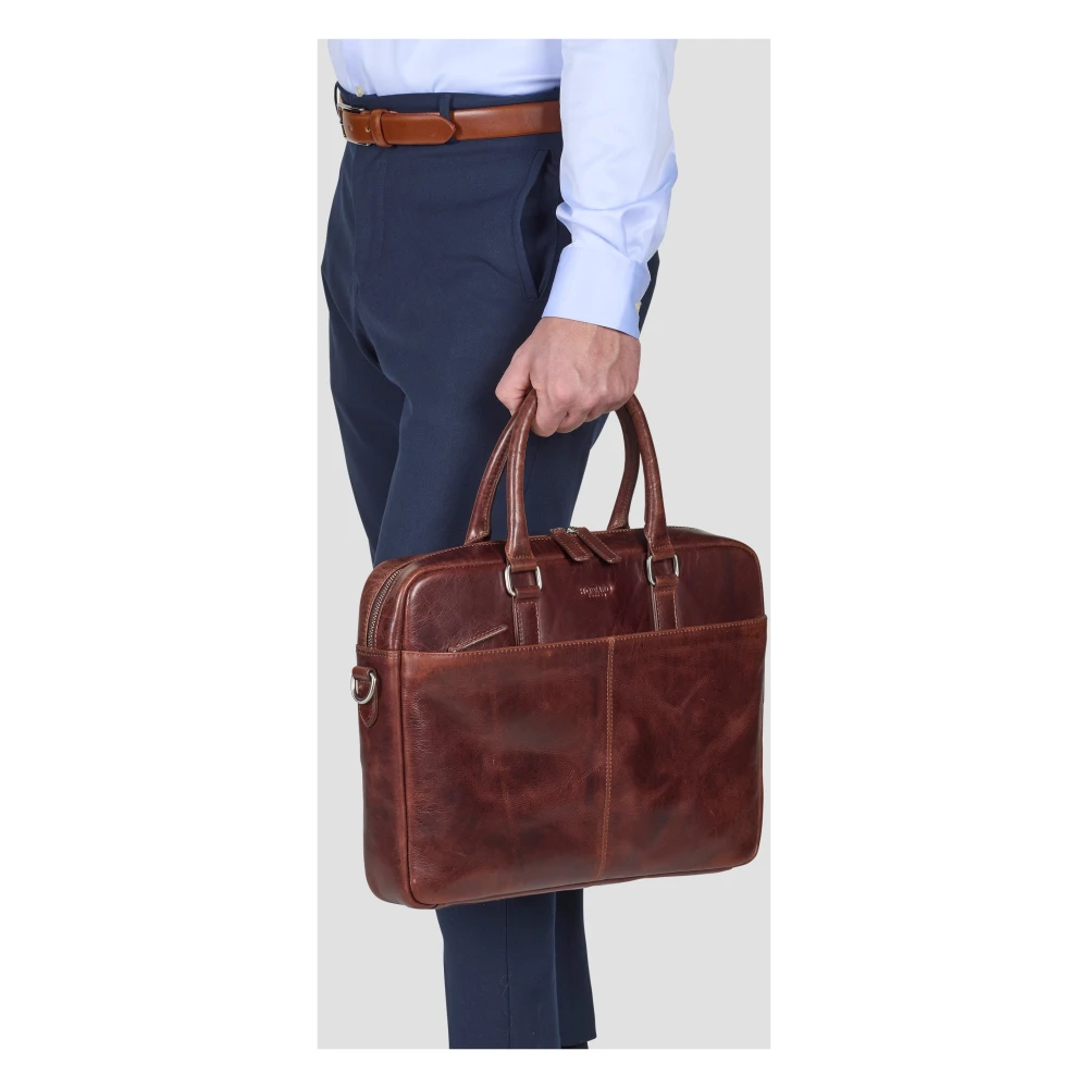 Howard London Bruin leren laptoptas Brown Heren