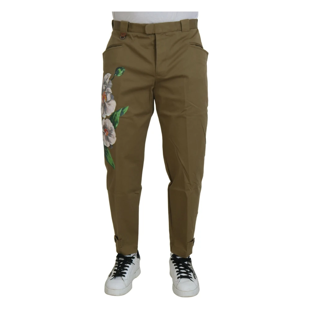 Dolce & Gabbana Men's Beige Floral Stretch Chinos Pants